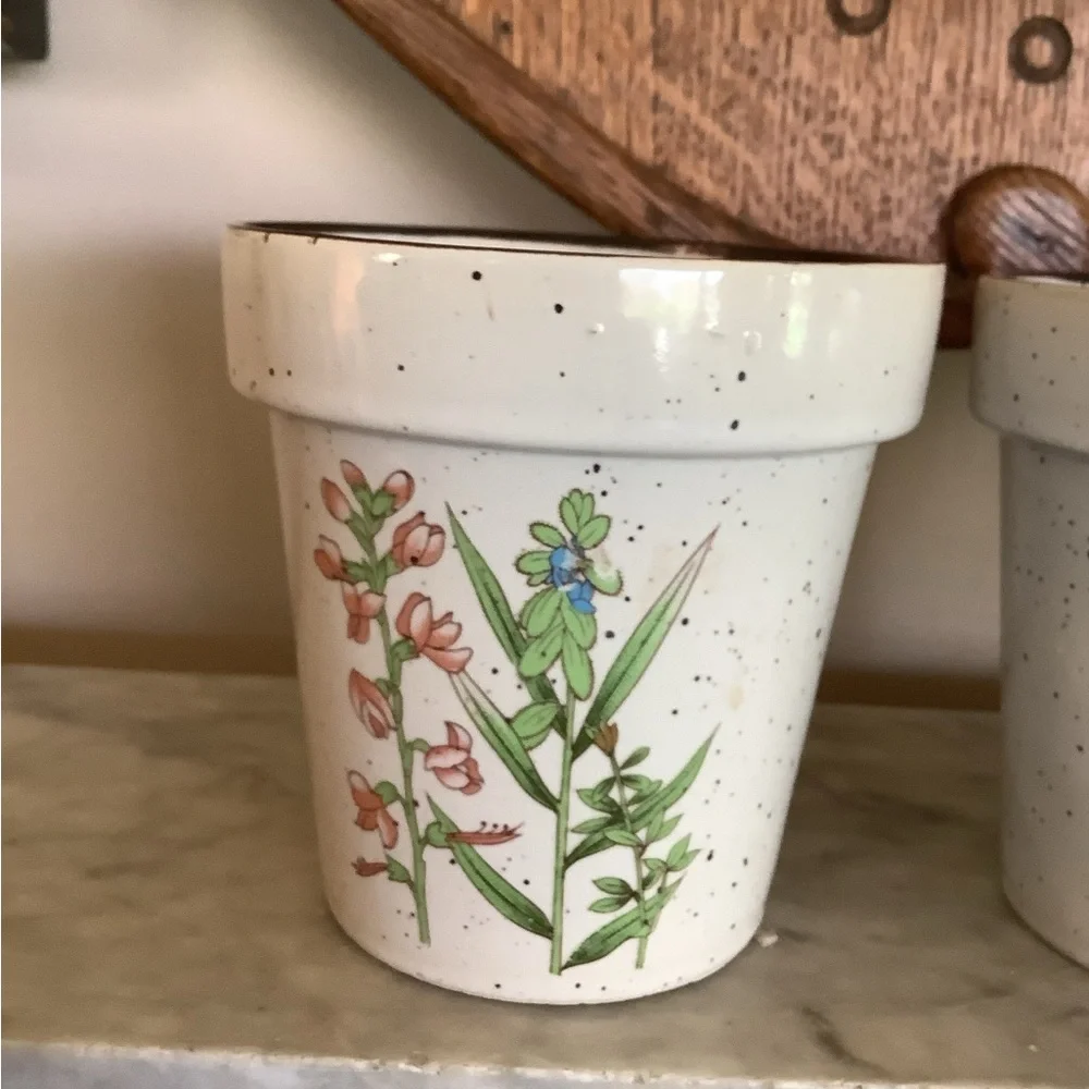 Vintage Otigiri Style Japanese Speckled Wild Flowers Set of 3 Flower Pots Vases - Picture 4 of 9